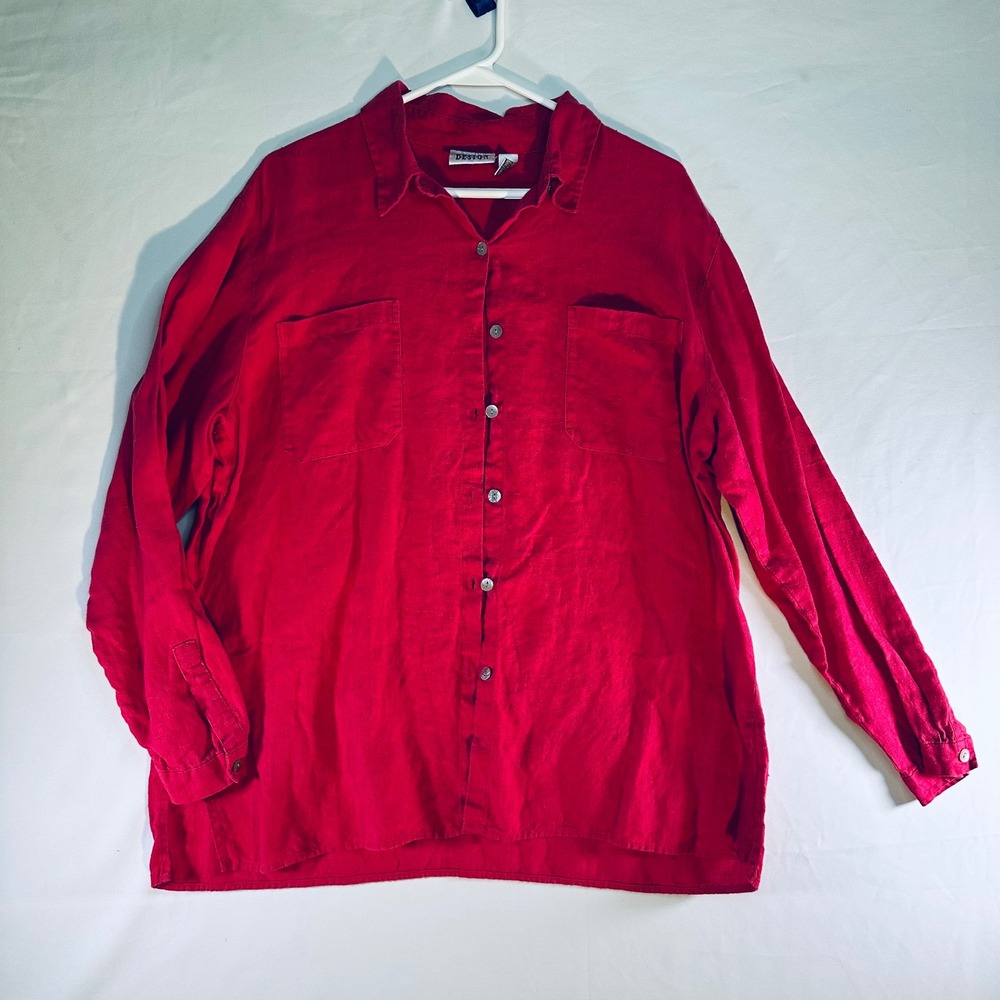 Chico's Design 100% Linen Vivid Pink Long Sleeve Button Down Shirt Womens‎ 3
